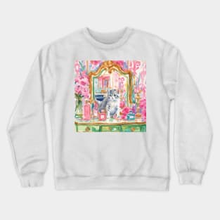 Kitten and vanity mirror, whimsical art print Crewneck Sweatshirt